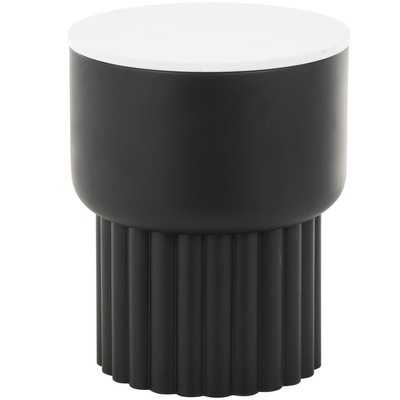 18.75" Black Metal Ribbed Side End Accent Table with White Marble Tabletop
